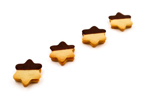 Buttersterne doppelt mit Schokolade, Produkt, Sortiment, Backware, Weihnachtsgebäck